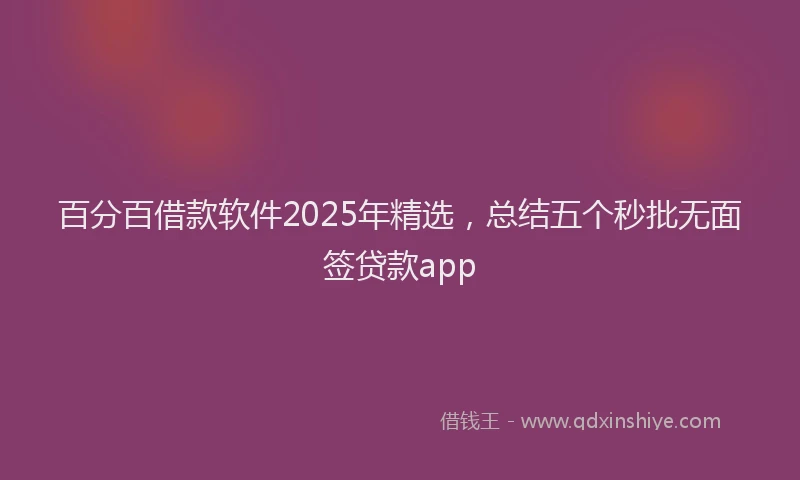 百分百借款软件2025年精选，总结五个秒批无面签贷款app