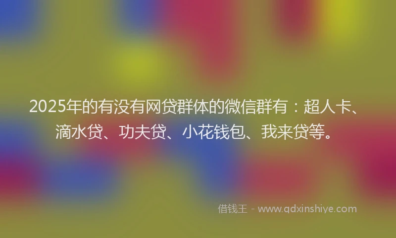 2025年的有没有网贷群体的微信群有：超人卡、滴水贷、功夫贷、小花钱包、我来贷等。