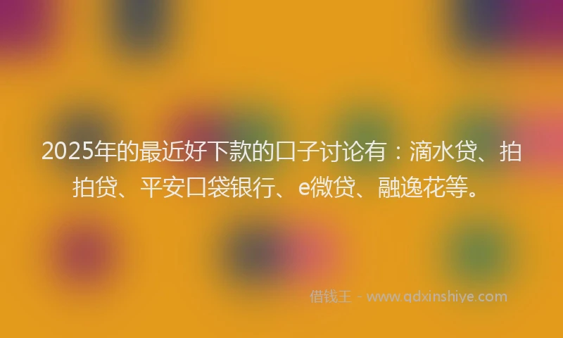 2025年的最近好下款的口子讨论有：滴水贷、拍拍贷、平安口袋银行、e微贷、融逸花等。