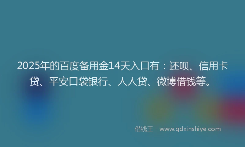 2025年的百度备用金14天入口有：还呗、信用卡贷、平安口袋银行、人人贷、微博借钱等。