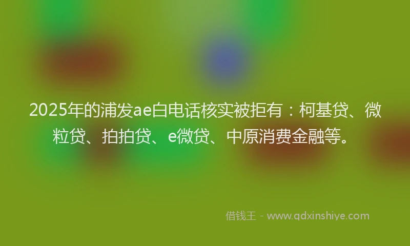 2025年的浦发ae白电话核实被拒有：柯基贷、微粒贷、拍拍贷、e微贷、中原消费金融等。