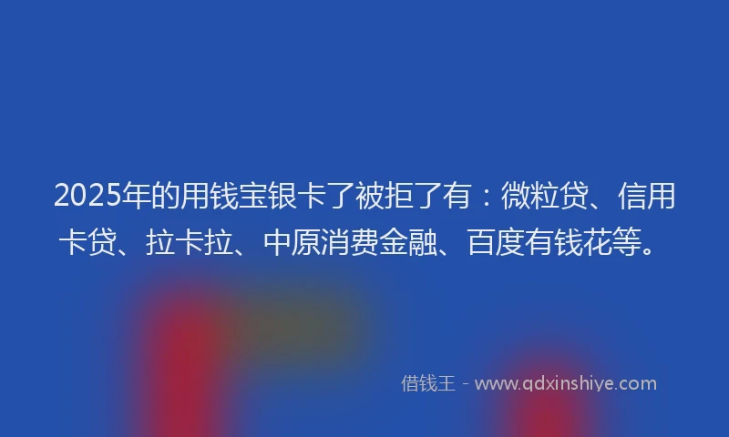 2025年的用钱宝银卡了被拒了有：微粒贷、信用卡贷、拉卡拉、中原消费金融、百度有钱花等。