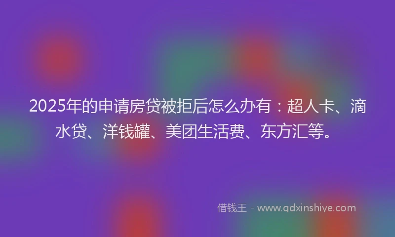 2025年的申请房贷被拒后怎么办有：超人卡、滴水贷、洋钱罐、美团生活费、东方汇等。