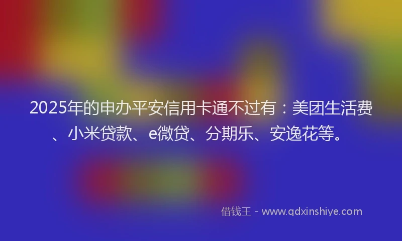 2025年的申办平安信用卡通不过有：美团生活费、小米贷款、e微贷、分期乐、安逸花等。