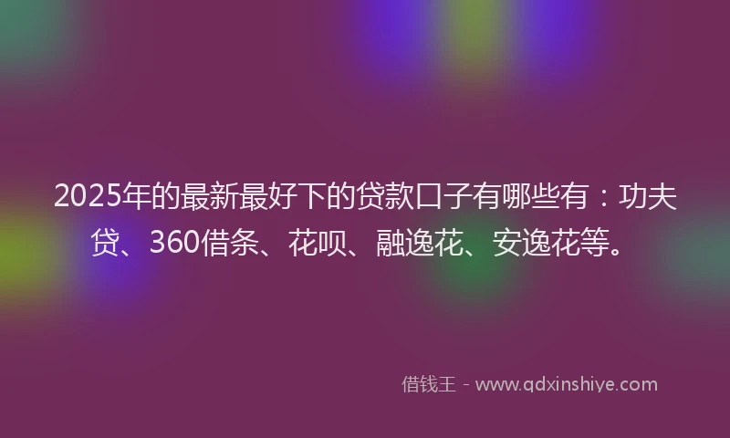 2025年的最新最好下的贷款口子有哪些有：功夫贷、360借条、花呗、融逸花、安逸花等。