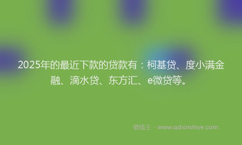 2025年的最近下款的贷款有：柯基贷、度小满金融、滴水贷、东方汇、e微贷等。