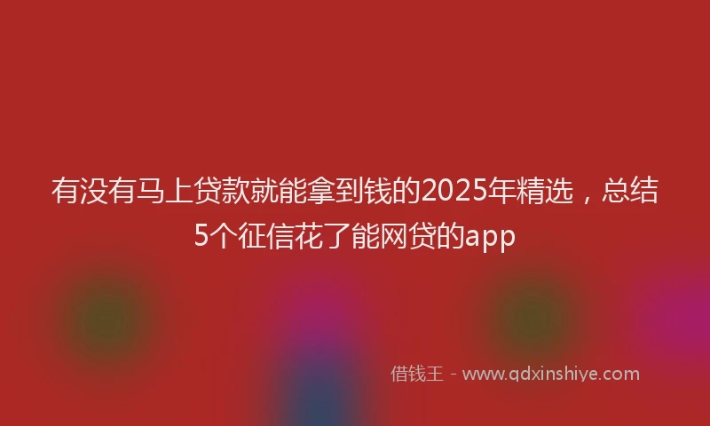 有没有马上贷款就能拿到钱的2025年精选，总结5个征信花了能网贷的app