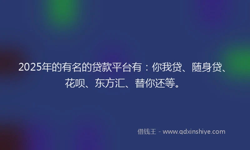 2025年的有名的贷款平台有：你我贷、随身贷、花呗、东方汇、替你还等。