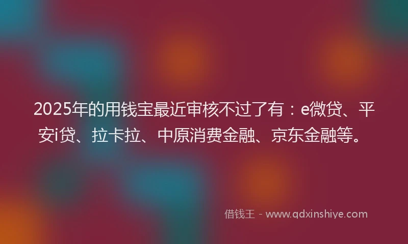 2025年的用钱宝最近审核不过了有：e微贷、平安i贷、拉卡拉、中原消费金融、京东金融等。