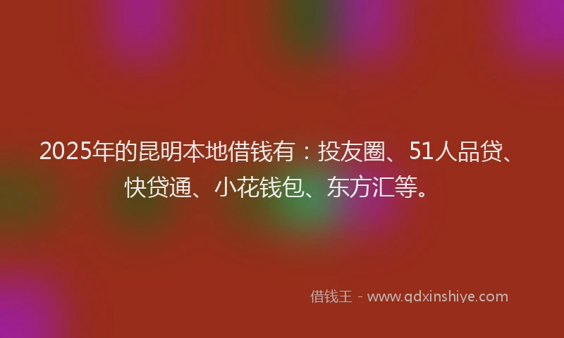 2025年的昆明本地借钱有：投友圈、51人品贷、快贷通、小花钱包、东方汇等。