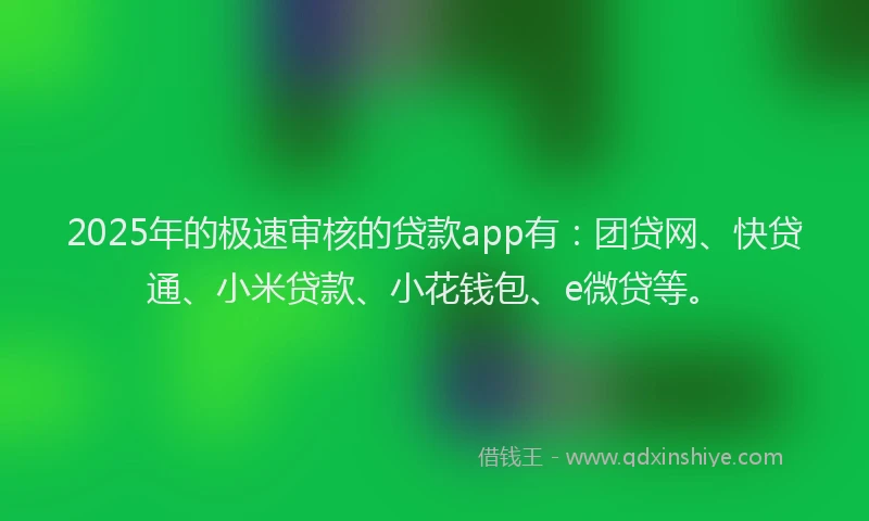 2025年的极速审核的贷款app有：团贷网、快贷通、小米贷款、小花钱包、e微贷等。