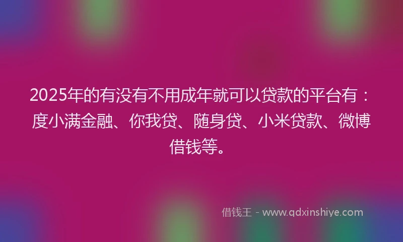2025年的有没有不用成年就可以贷款的平台有：度小满金融、你我贷、随身贷、小米贷款、微博借钱等。