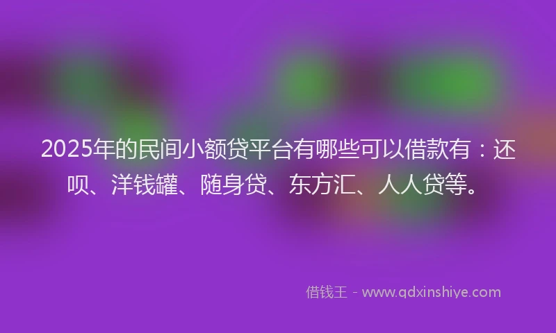 2025年的民间小额贷平台有哪些可以借款有：还呗、洋钱罐、随身贷、东方汇、人人贷等。