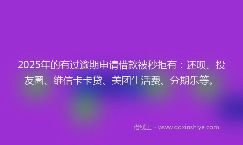 2025年的有过逾期申请借款被秒拒有：还呗、投友圈、维信卡卡贷、美团生活费、分期乐等。
