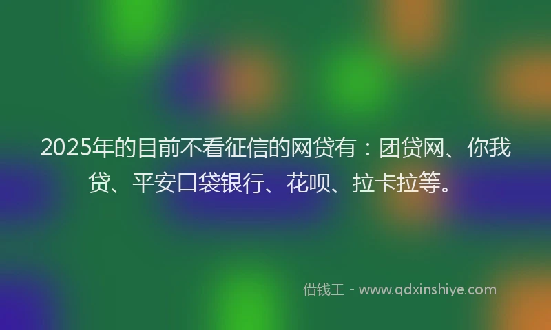 2025年的目前不看征信的网贷有：团贷网、你我贷、平安口袋银行、花呗、拉卡拉等。