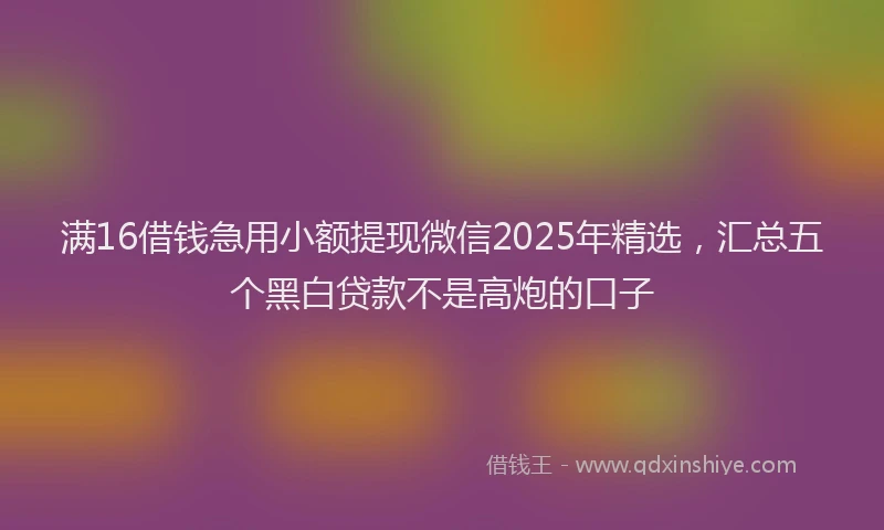 满16借钱急用小额提现微信2025年精选，汇总五个黑白贷款不是高炮的口子