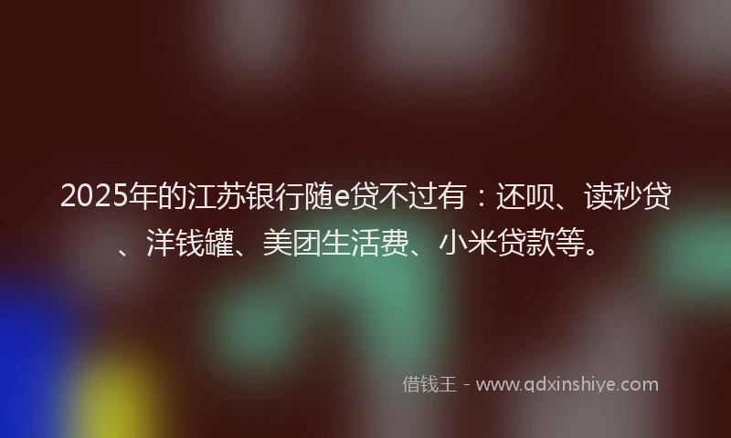 2025年的江苏银行随e贷不过有：还呗、读秒贷、洋钱罐、美团生活费、小米贷款等。