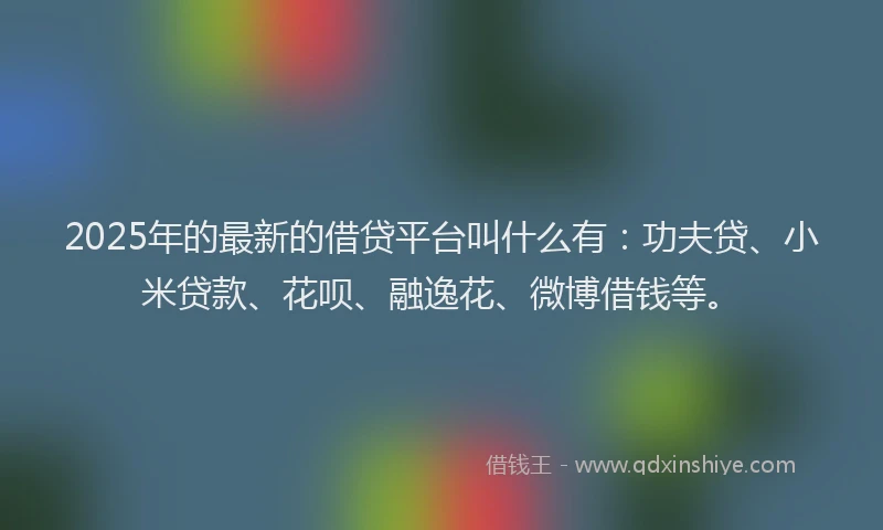 2025年的最新的借贷平台叫什么有：功夫贷、小米贷款、花呗、融逸花、微博借钱等。