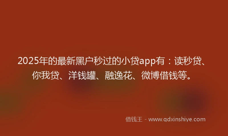 2025年的最新黑户秒过的小贷app有：读秒贷、你我贷、洋钱罐、融逸花、微博借钱等。