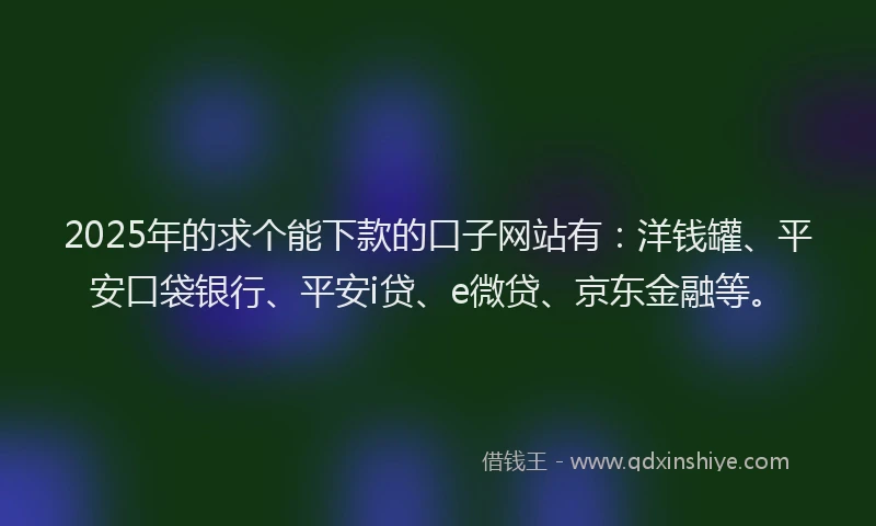 2025年的求个能下款的口子网站有：洋钱罐、平安口袋银行、平安i贷、e微贷、京东金融等。