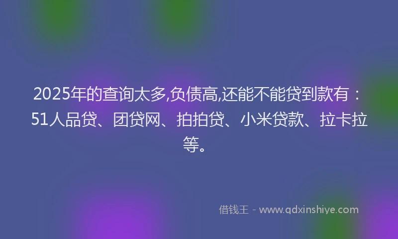 2025年的查询太多,负债高,还能不能贷到款有：51人品贷、团贷网、拍拍贷、小米贷款、拉卡拉等。