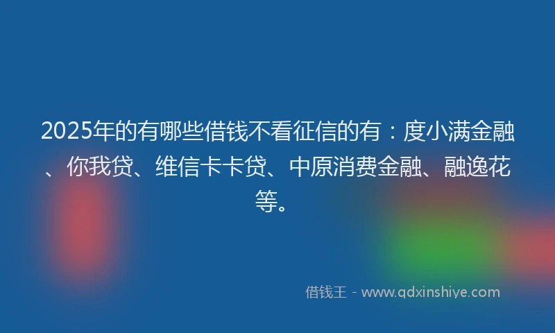 2025年的有哪些借钱不看征信的有：度小满金融、你我贷、维信卡卡贷、中原消费金融、融逸花等。