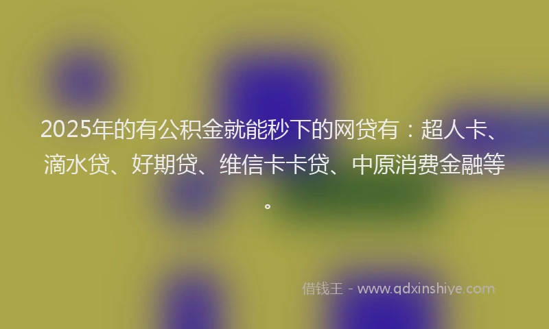2025年的有公积金就能秒下的网贷有：超人卡、滴水贷、好期贷、维信卡卡贷、中原消费金融等。