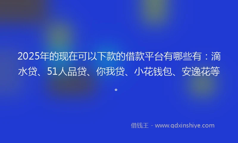 2025年的现在可以下款的借款平台有哪些有：滴水贷、51人品贷、你我贷、小花钱包、安逸花等。