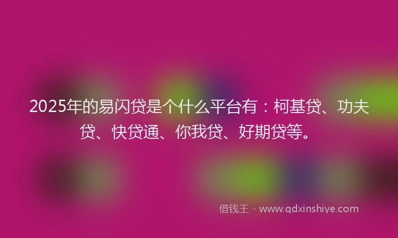 2025年的易闪贷是个什么平台有：柯基贷、功夫贷、快贷通、你我贷、好期贷等。