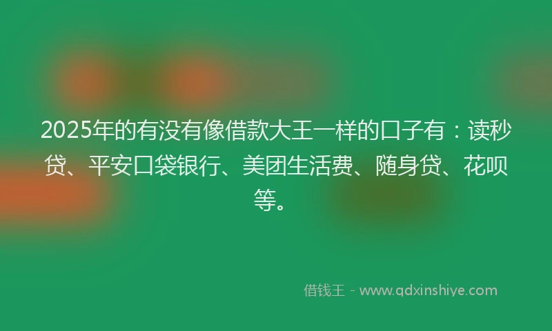 2025年的有没有像借款大王一样的口子有：读秒贷、平安口袋银行、美团生活费、随身贷、花呗等。