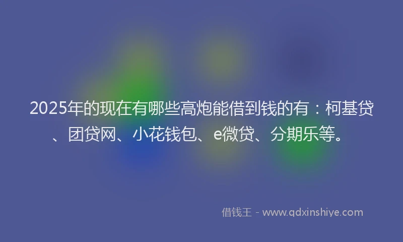 2025年的现在有哪些高炮能借到钱的有：柯基贷、团贷网、小花钱包、e微贷、分期乐等。