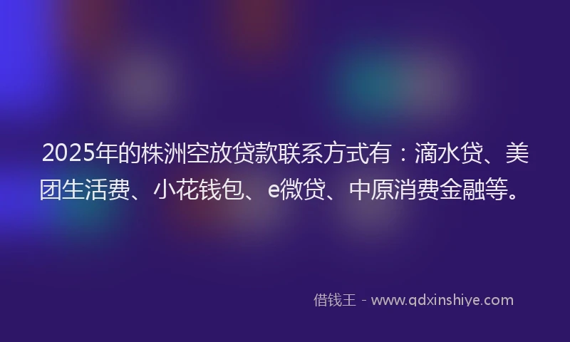 2025年的株洲空放贷款联系方式有：滴水贷、美团生活费、小花钱包、e微贷、中原消费金融等。