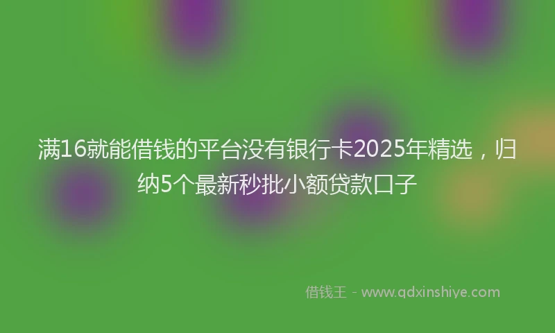 满16就能借钱的平台没有银行卡2025年精选，归纳5个最新秒批小额贷款口子