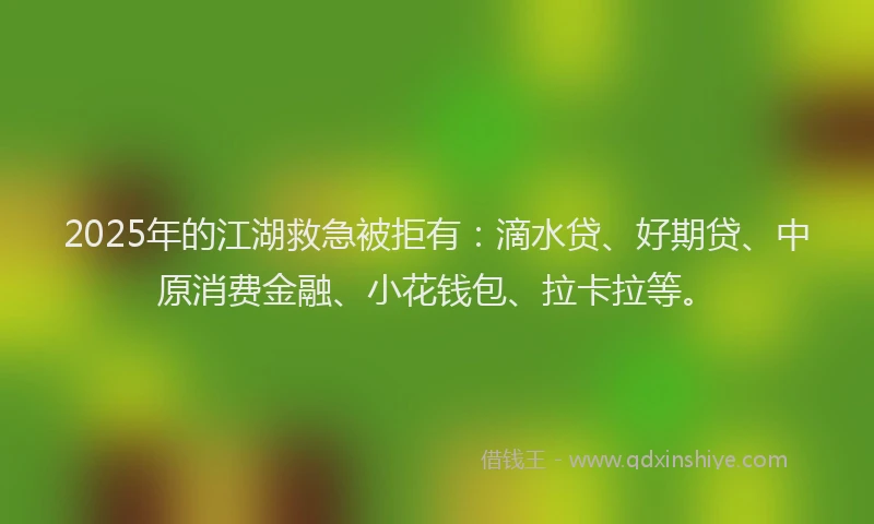 2025年的江湖救急被拒有：滴水贷、好期贷、中原消费金融、小花钱包、拉卡拉等。