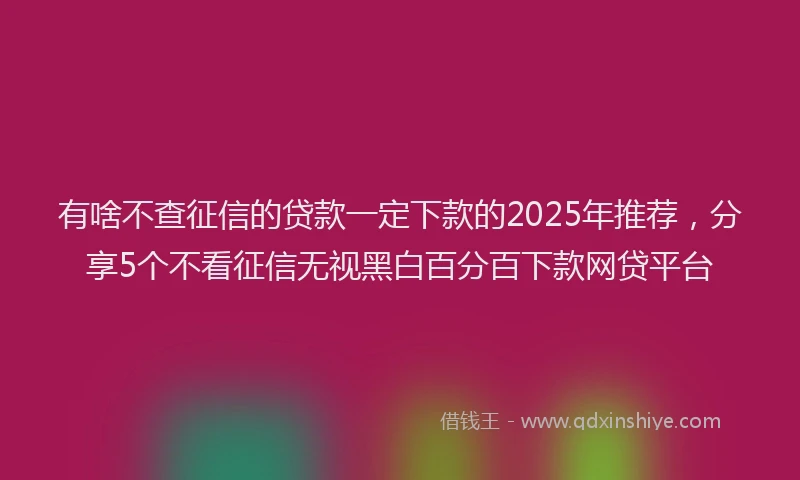 有啥不查征信的贷款一定下款的2025年推荐，分享5个不看征信无视黑白百分百下款网贷平台