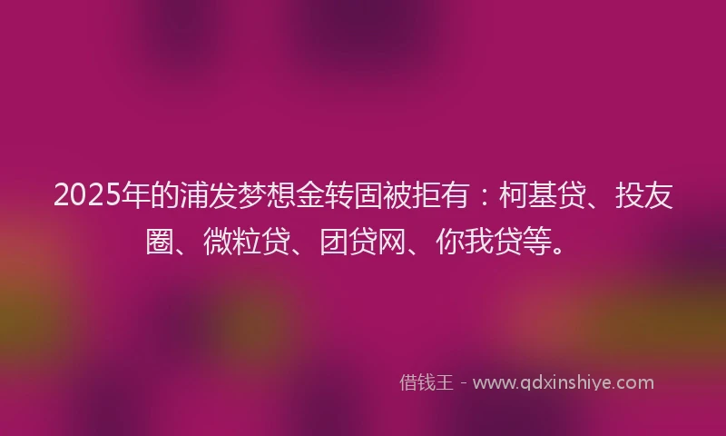 2025年的浦发梦想金转固被拒有：柯基贷、投友圈、微粒贷、团贷网、你我贷等。