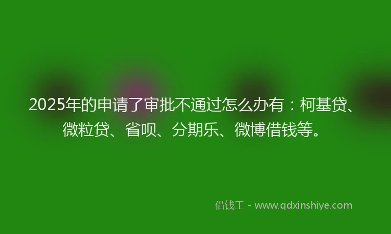 2025年的申请了审批不通过怎么办有：柯基贷、微粒贷、省呗、分期乐、微博借钱等。