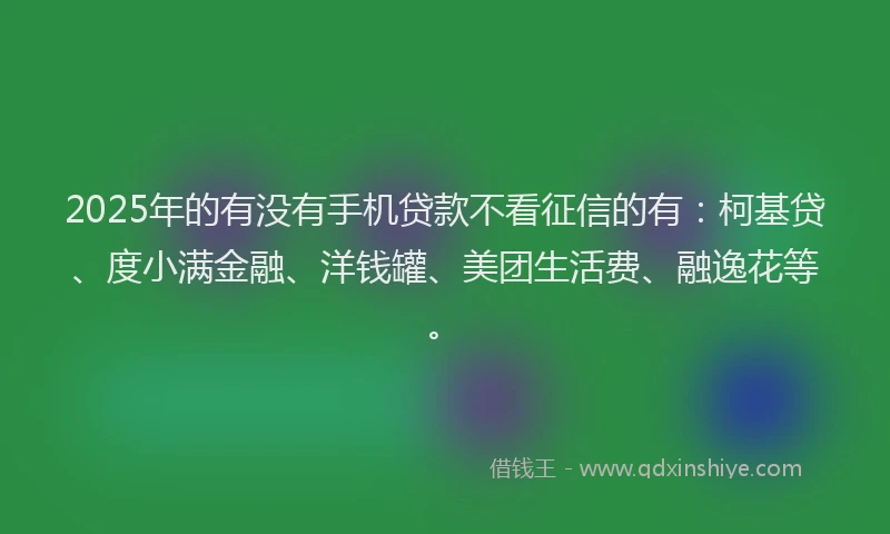 2025年的有没有手机贷款不看征信的有：柯基贷、度小满金融、洋钱罐、美团生活费、融逸花等。