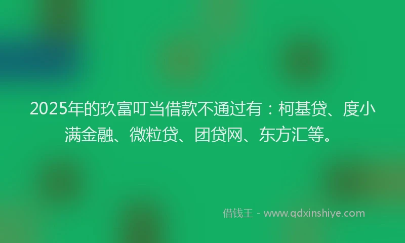 2025年的玖富叮当借款不通过有：柯基贷、度小满金融、微粒贷、团贷网、东方汇等。