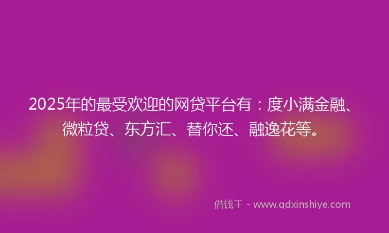 2025年的最受欢迎的网贷平台有：度小满金融、微粒贷、东方汇、替你还、融逸花等。