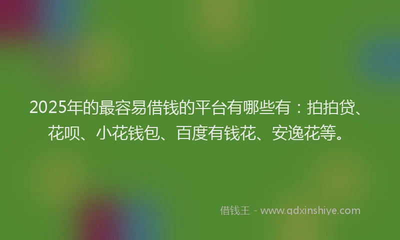 2025年的最容易借钱的平台有哪些有：拍拍贷、花呗、小花钱包、百度有钱花、安逸花等。