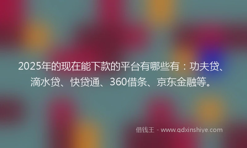 2025年的现在能下款的平台有哪些有：功夫贷、滴水贷、快贷通、360借条、京东金融等。