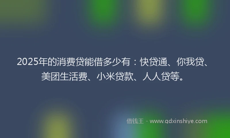 2025年的消费贷能借多少有：快贷通、你我贷、美团生活费、小米贷款、人人贷等。
