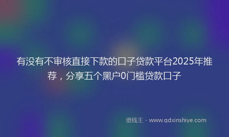 有没有不审核直接下款的口子贷款平台2025年推荐，分享五个黑户0门槛贷款口子