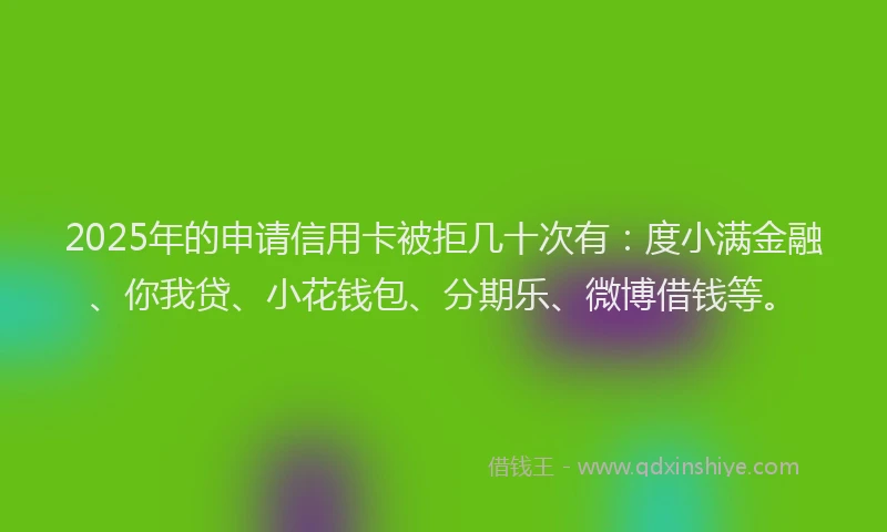 2025年的申请信用卡被拒几十次有：度小满金融、你我贷、小花钱包、分期乐、微博借钱等。