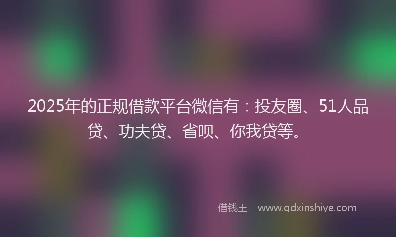 2025年的正规借款平台微信有：投友圈、51人品贷、功夫贷、省呗、你我贷等。
