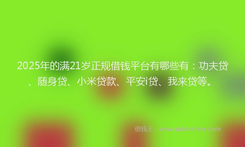 2025年的满21岁正规借钱平台有哪些有：功夫贷、随身贷、小米贷款、平安i贷、我来贷等。