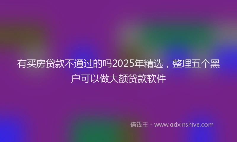 有买房贷款不通过的吗2025年精选，整理五个黑户可以做大额贷款软件