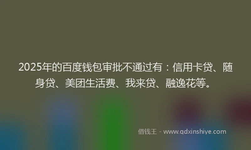 2025年的百度钱包审批不通过有：信用卡贷、随身贷、美团生活费、我来贷、融逸花等。