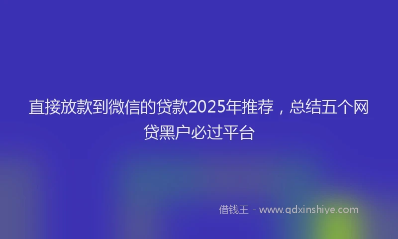 直接放款到微信的贷款2025年推荐，总结五个网贷黑户必过平台